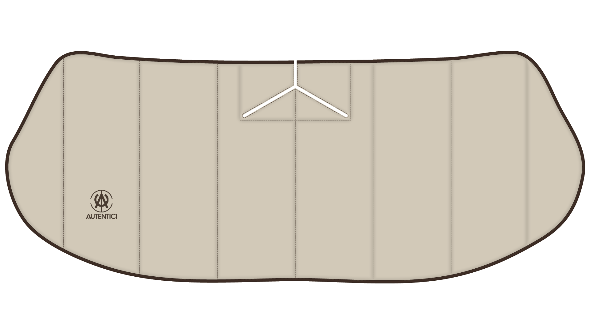 Autentici premium sunshade design for classic cars, featuring precision-crafted Y-shaped mirror opening and elegant beige finish with brown accents.