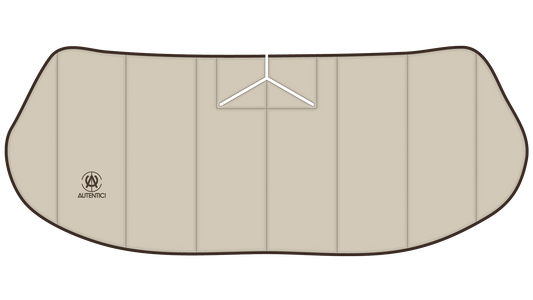 Autentici premium sunshade design for classic cars, featuring precision-crafted Y-shaped mirror opening and elegant beige finish with brown accents.