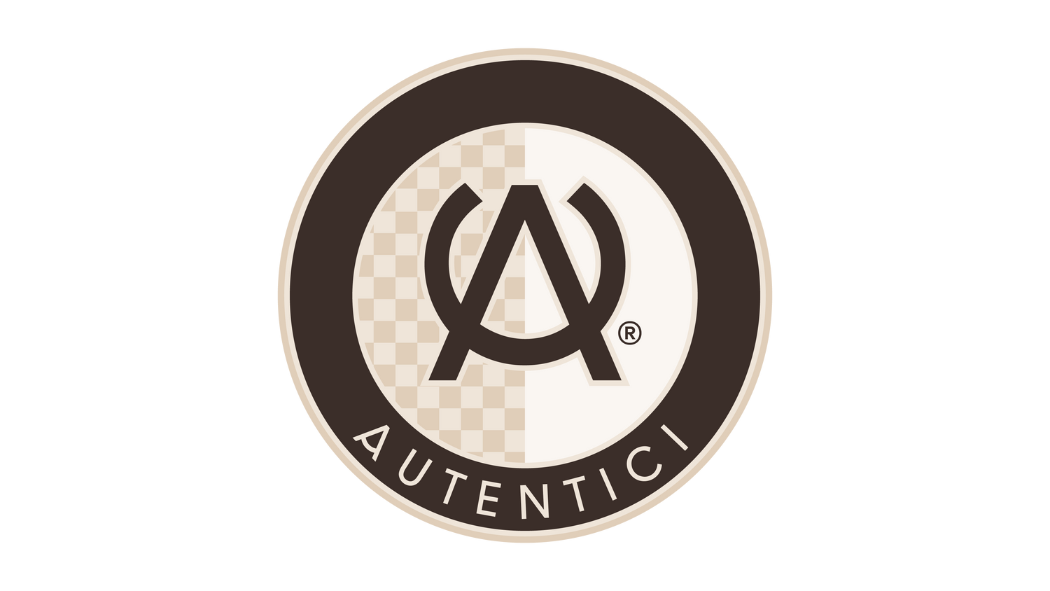 Autentici logo featuring a sophisticated circular design with a checkered pattern and bold typography, symbolizing luxury and authenticity.